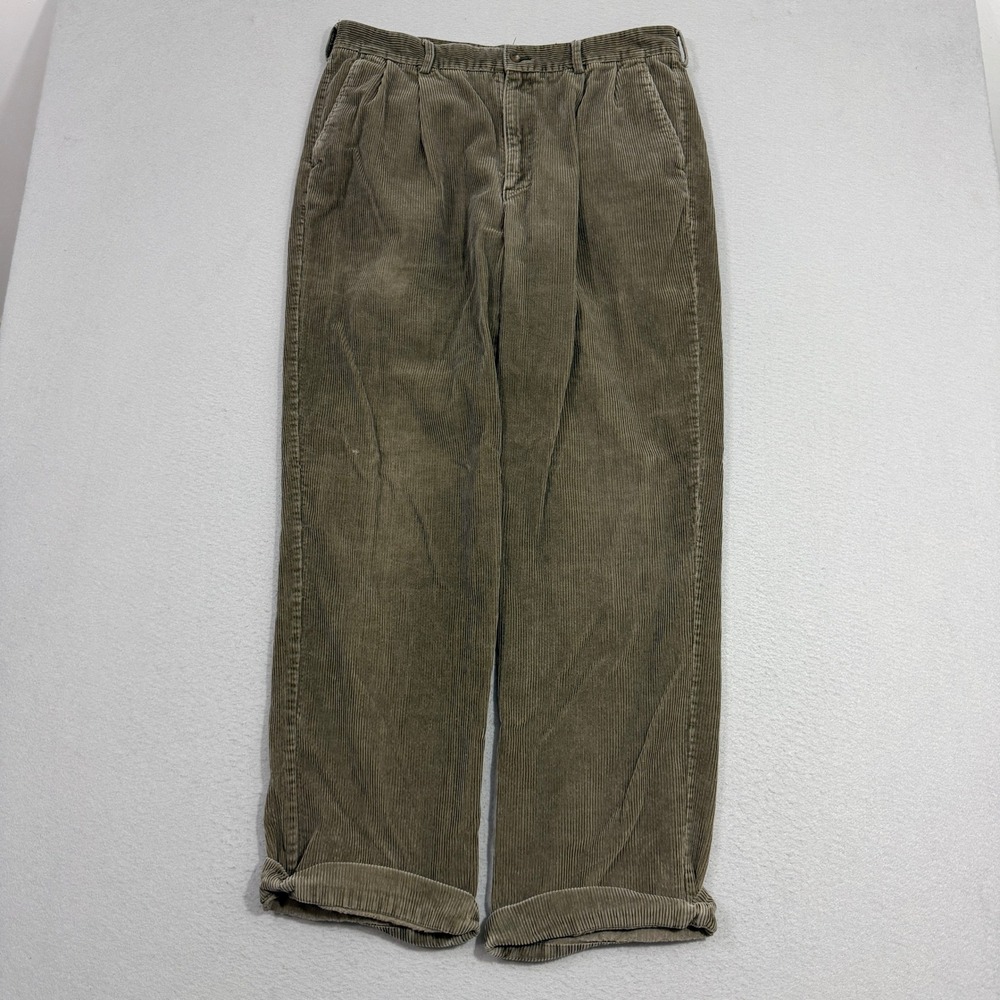 Vintage Haggar Corduroy Pants Mens 36x32 Brown City Casuals Pleated Straight Leg